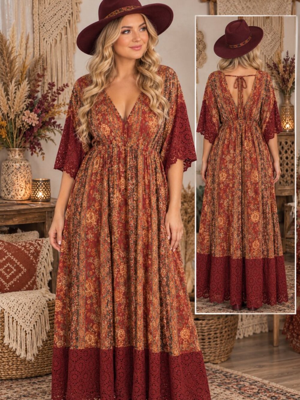 Torrid boho maroon maxi dress size 1x new with tags